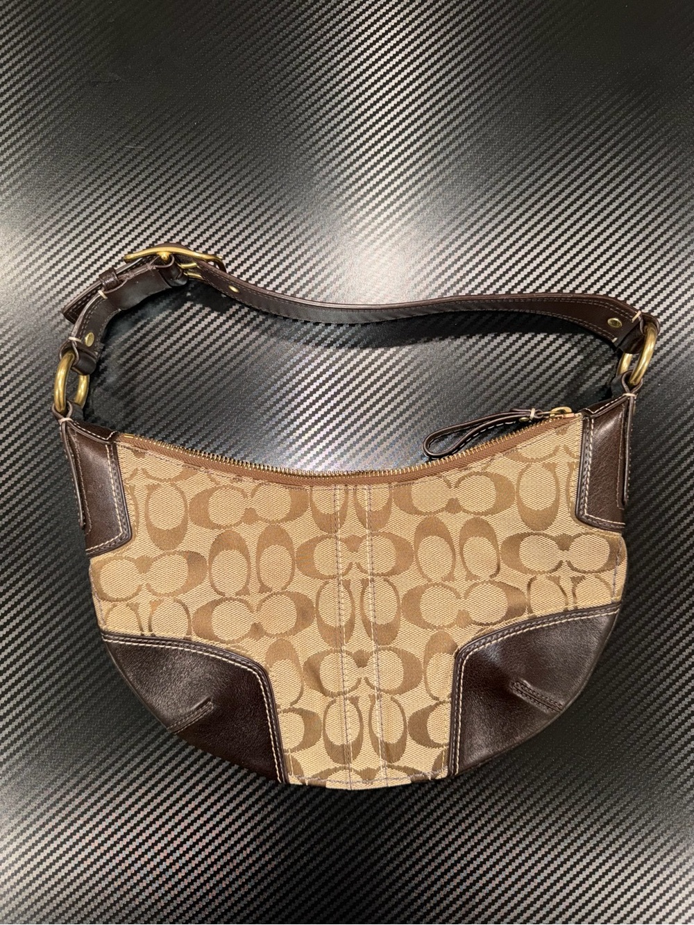 Vintage Coach Brown Signature Canvas Hobo Bag